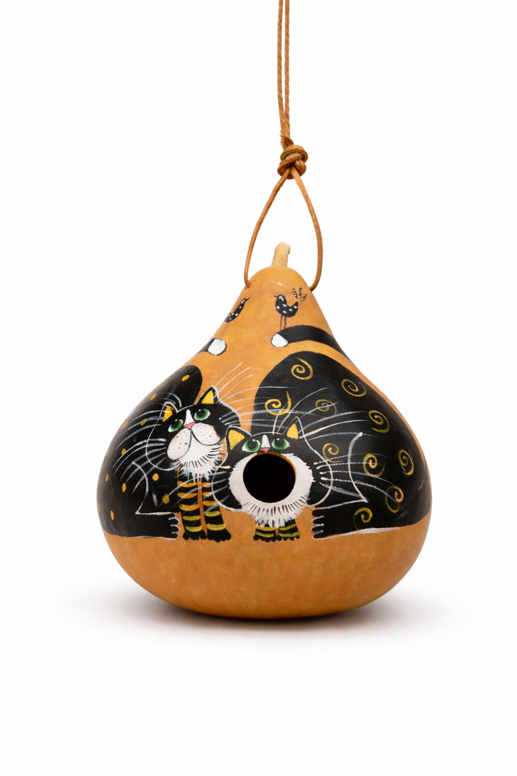 Tuxedo Cat Gourd Birdhouse – Hand Painted Whimsical Garden Birdhouse