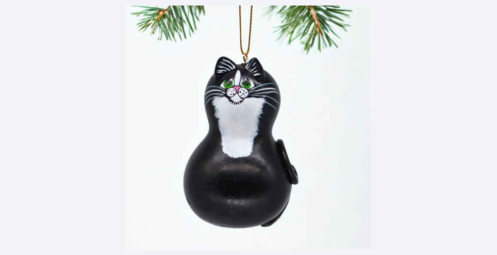 Tuxedo Cat Ornament – Handmade Bottle Gourd Cat Decor