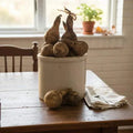 Bag of 24 primitive mini dipper gourds in antique unwashed finish displayed in rustic crock for farmhouse decor