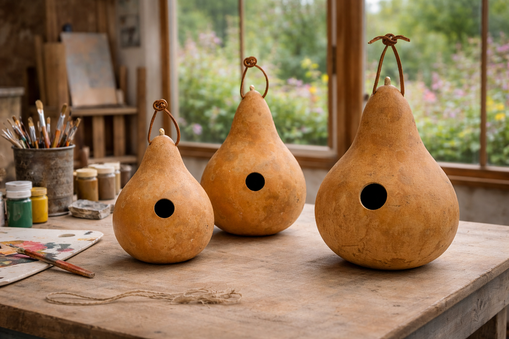 Unfinished gourd birdhouse with 1.5-inch entrance hole for bluebirds and swallows natural DIY