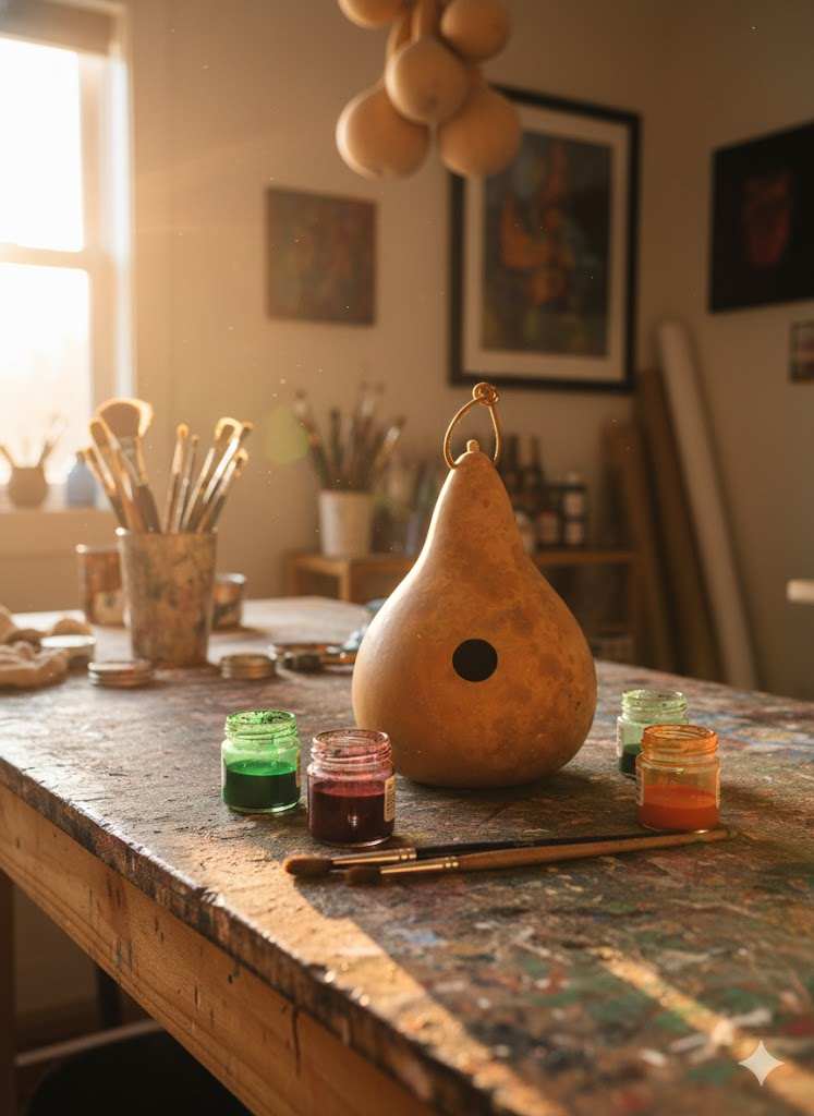 Unfinished gourd birdhouse with 1.5-inch entrance hole for bluebirds and wrens natural DIY craft