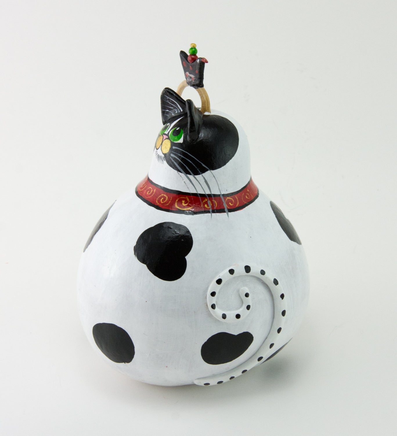Cat Figurine - Gourd - Cow Cat - Funny Cat - Tuxedo Cat - Cattitude -Original Artwork -Whimsical Cat Art- Funny Gift - Gift for Cat Lover - Gourdaments