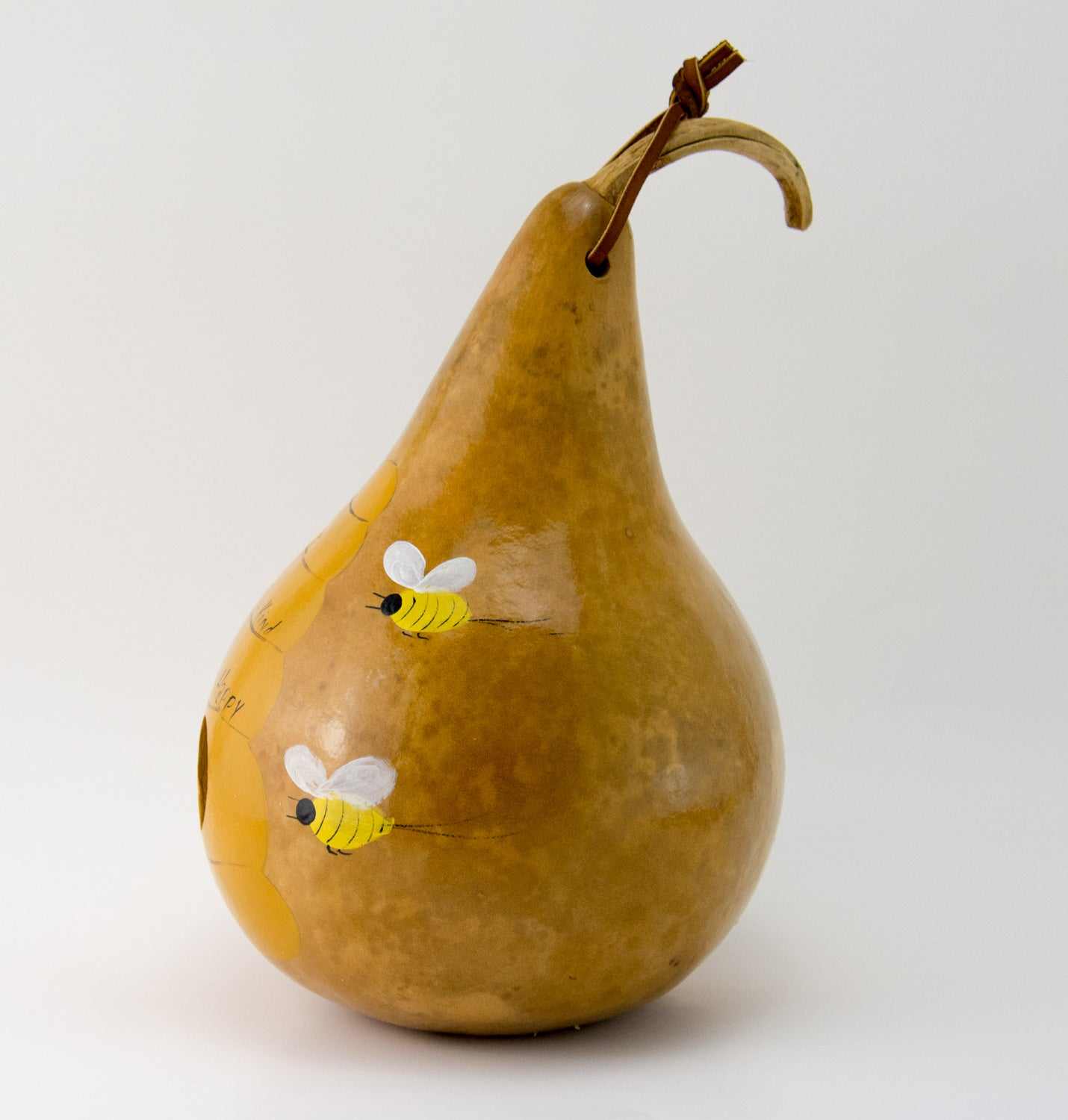 Bee themed gourd birdhouse outdoor garden decor with daisies