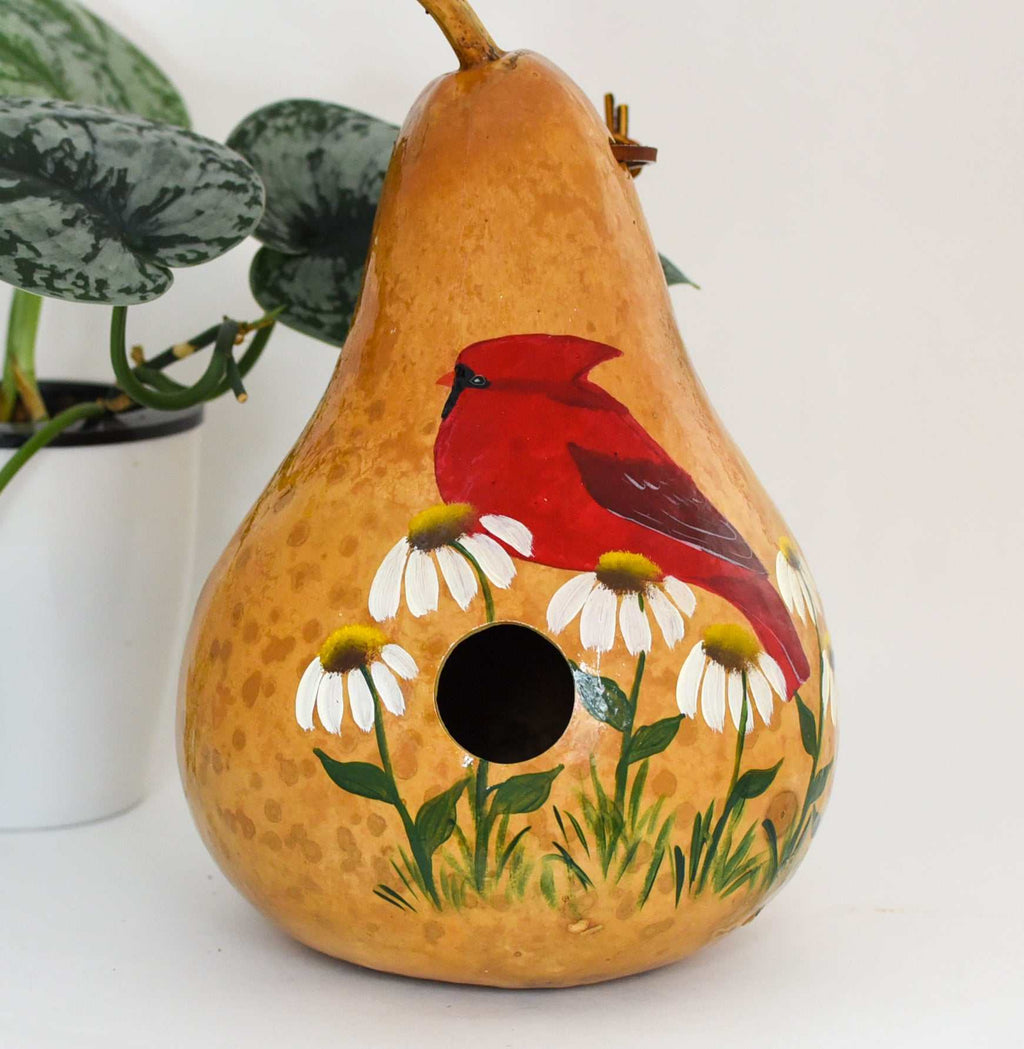 Cardinal Birdhouse with Daisies 