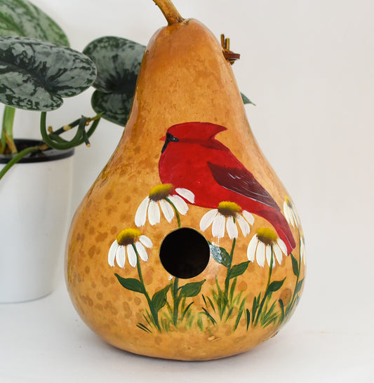 Cardinal Birdhouse Gourd Art, Handpainted Gourd birdhouse for your yard