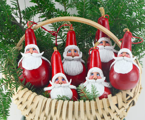 Santa Claus Ornament - Handmade gourd art - Santa Collector Gift 