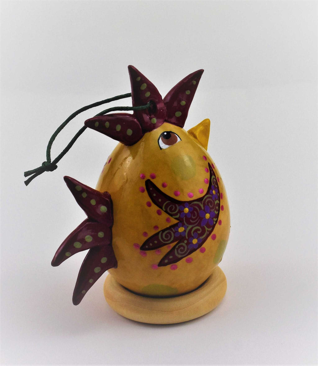 Special Edition Chicken Gourd Ornament with hand-painted floral designs and resin comb and tail