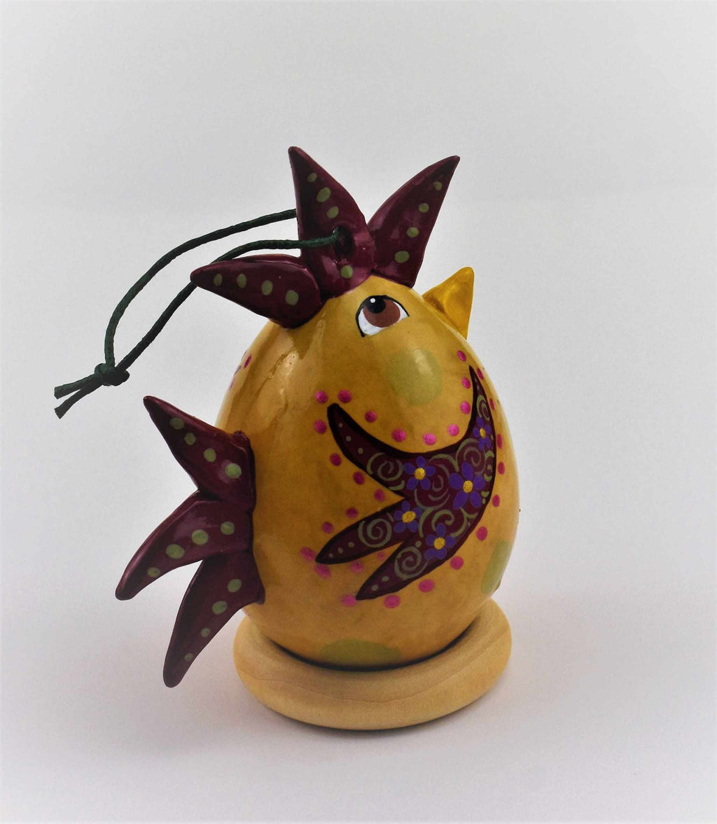 Special Edition Chicken Gourd Ornament with hand-painted floral design and resin comb, hanging cord included