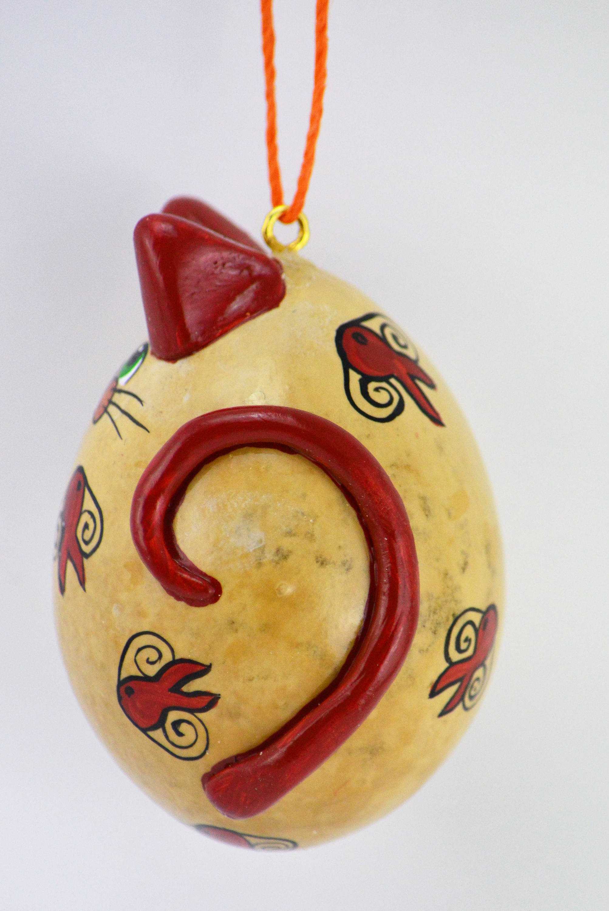 Whimsical Cat, Gourd Art, Ornament, Goldfish, , calico cat art, OOAK, Folk art cat, Holiday Ornament, Egg Gourd - Gourdaments
