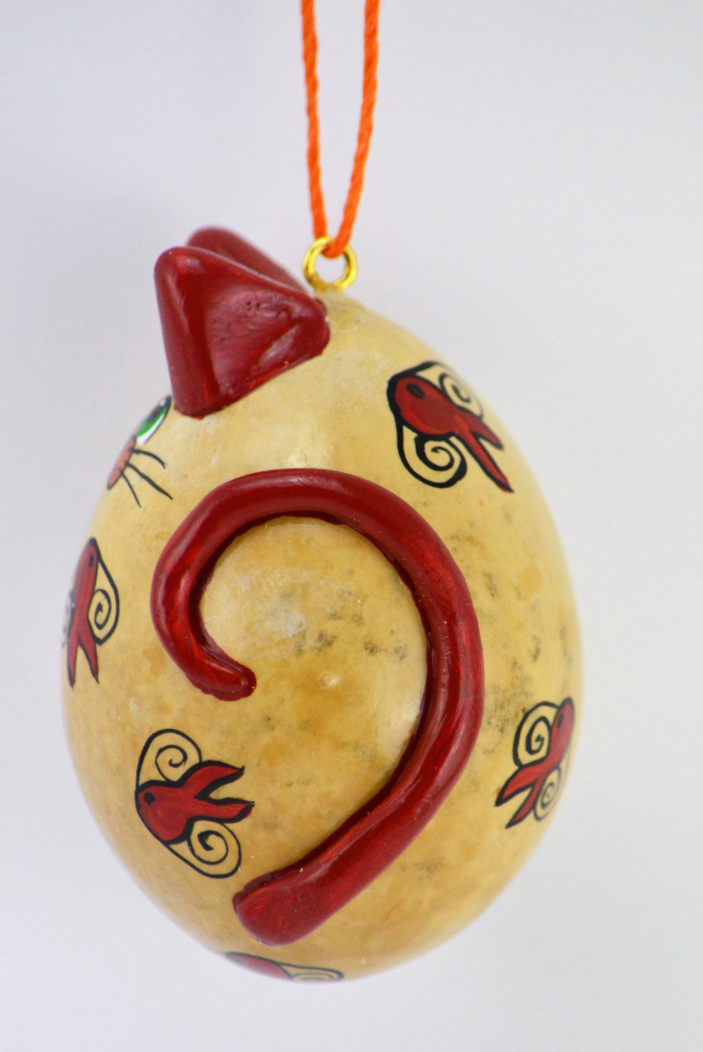Whimsical Cat, Gourd Art, Ornament, Goldfish, , calico cat art, OOAK, Folk art cat, Holiday Ornament, Egg Gourd - Gourdaments