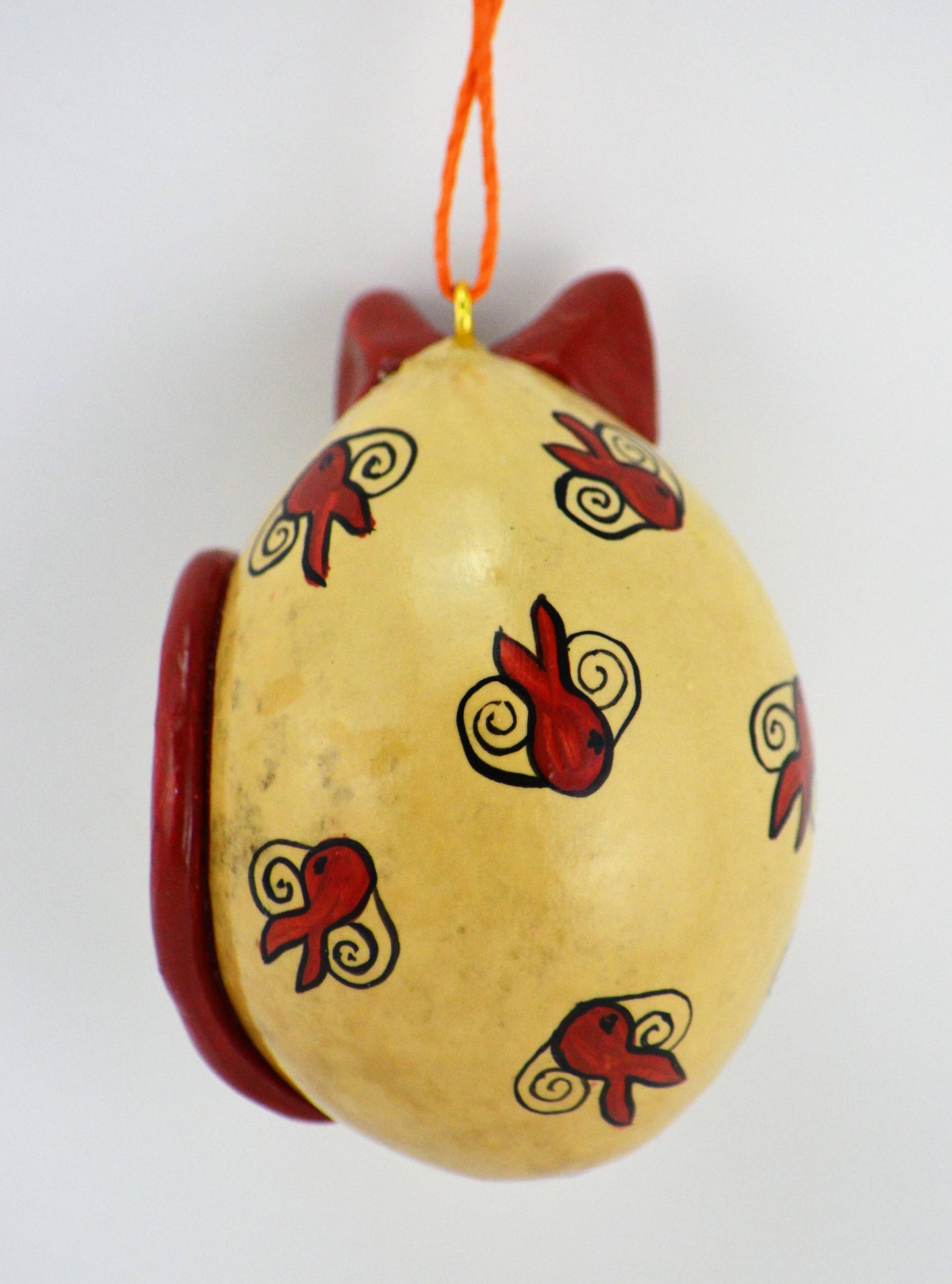 Whimsical Cat, Gourd Art, Ornament, Goldfish, , calico cat art, OOAK, Folk art cat, Holiday Ornament, Egg Gourd - Gourdaments