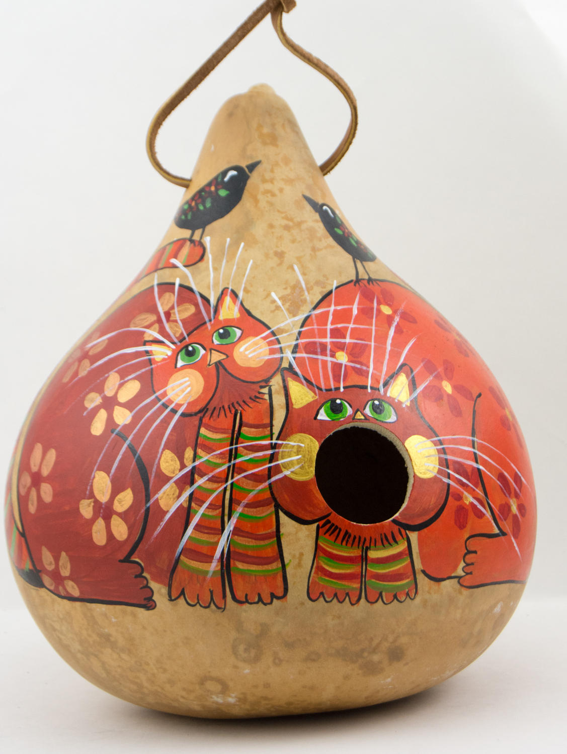 Birdhouse Gourd - Kitty Cat - Whimsical Garden Art - Cat lover Gift - Outdoor Decor - Bird Lover - Original Artwork - Gourdaments