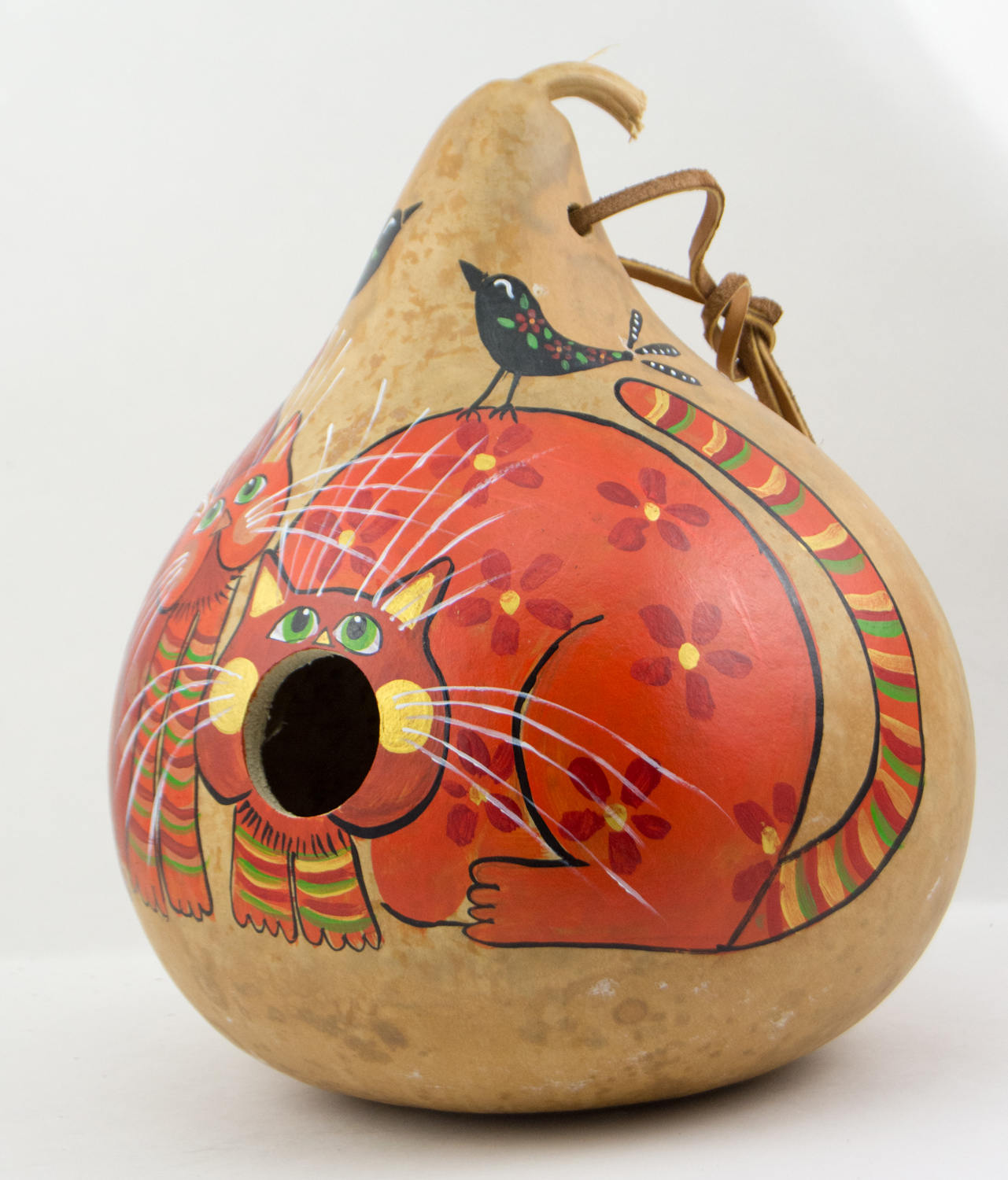 Birdhouse Gourd - Kitty Cat - Whimsical Garden Art - Cat lover Gift - Outdoor Decor - Bird Lover - Original Artwork - Gourdaments