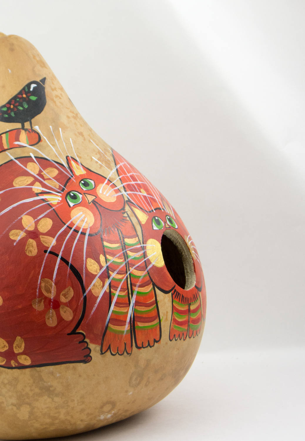 Birdhouse Gourd - Kitty Cat - Whimsical Garden Art - Cat lover Gift - Outdoor Decor - Bird Lover - Original Artwork - Gourdaments