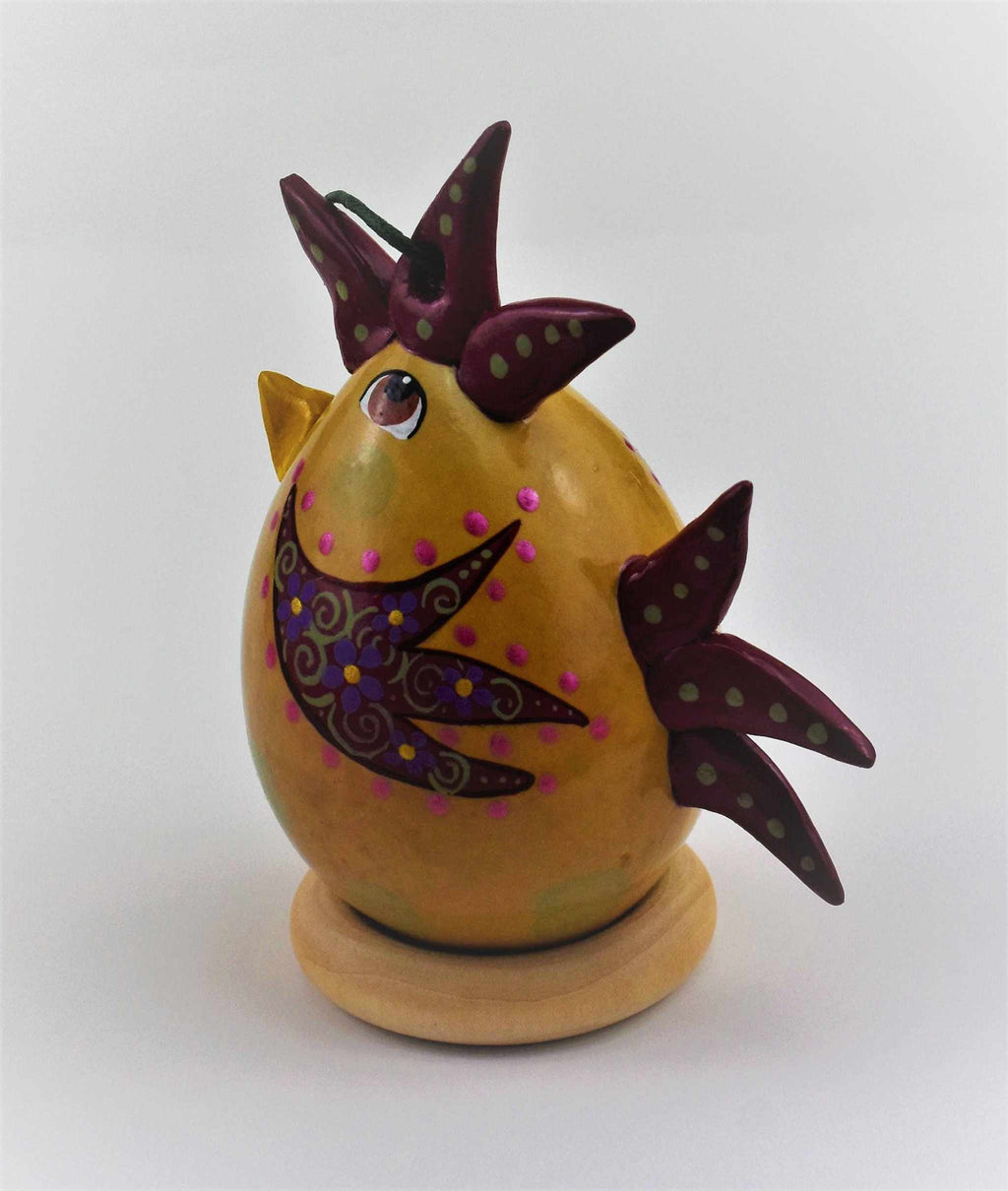 Special Edition Chicken Gourd Ornament with hand-painted floral designs and resin comb and tail