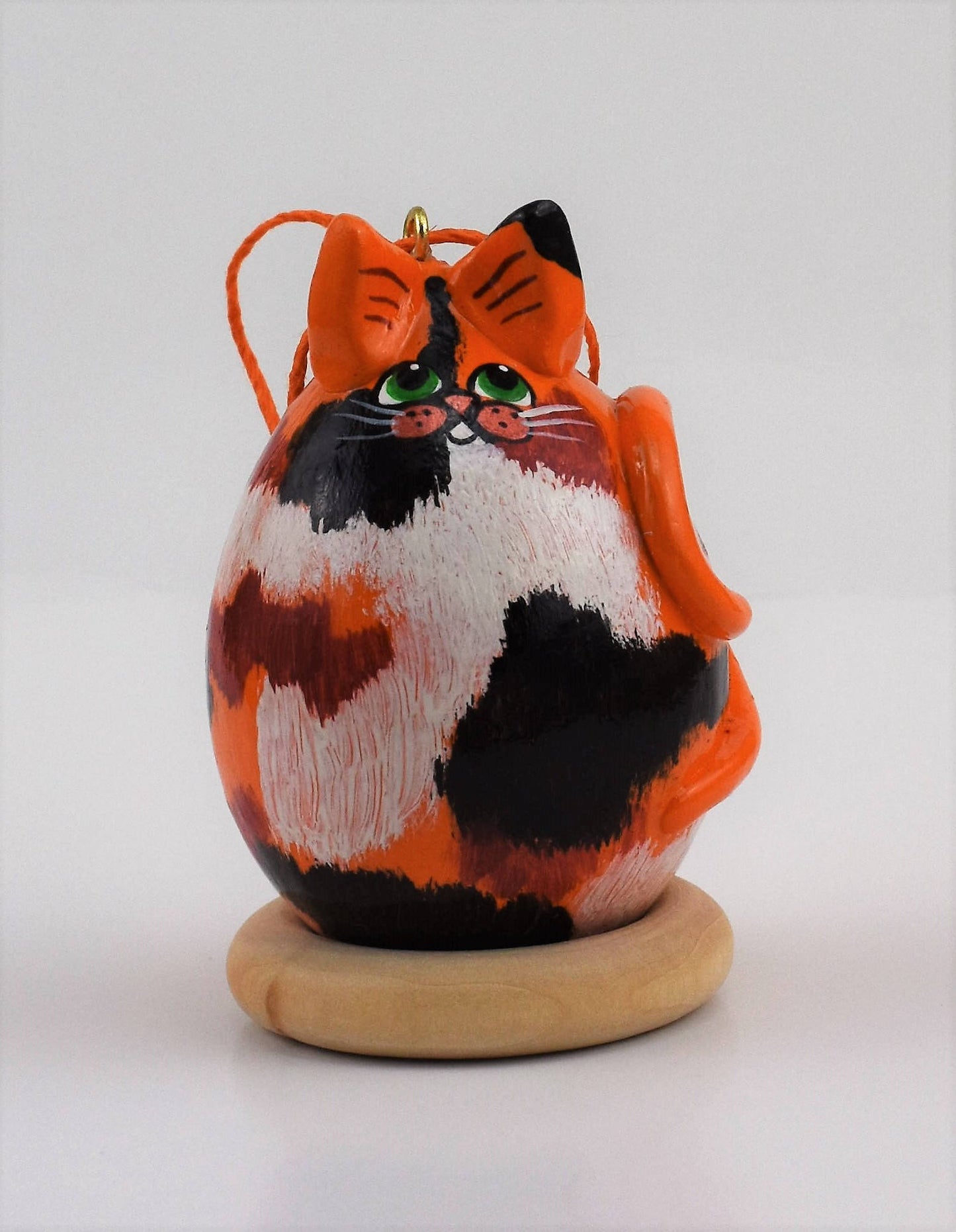 Calico Cat, Gourd Art, Ornament, Goldfish, , calico cat art, OOAK, Folk art cat, Holiday Ornament, Egg Gourd - Gourdaments