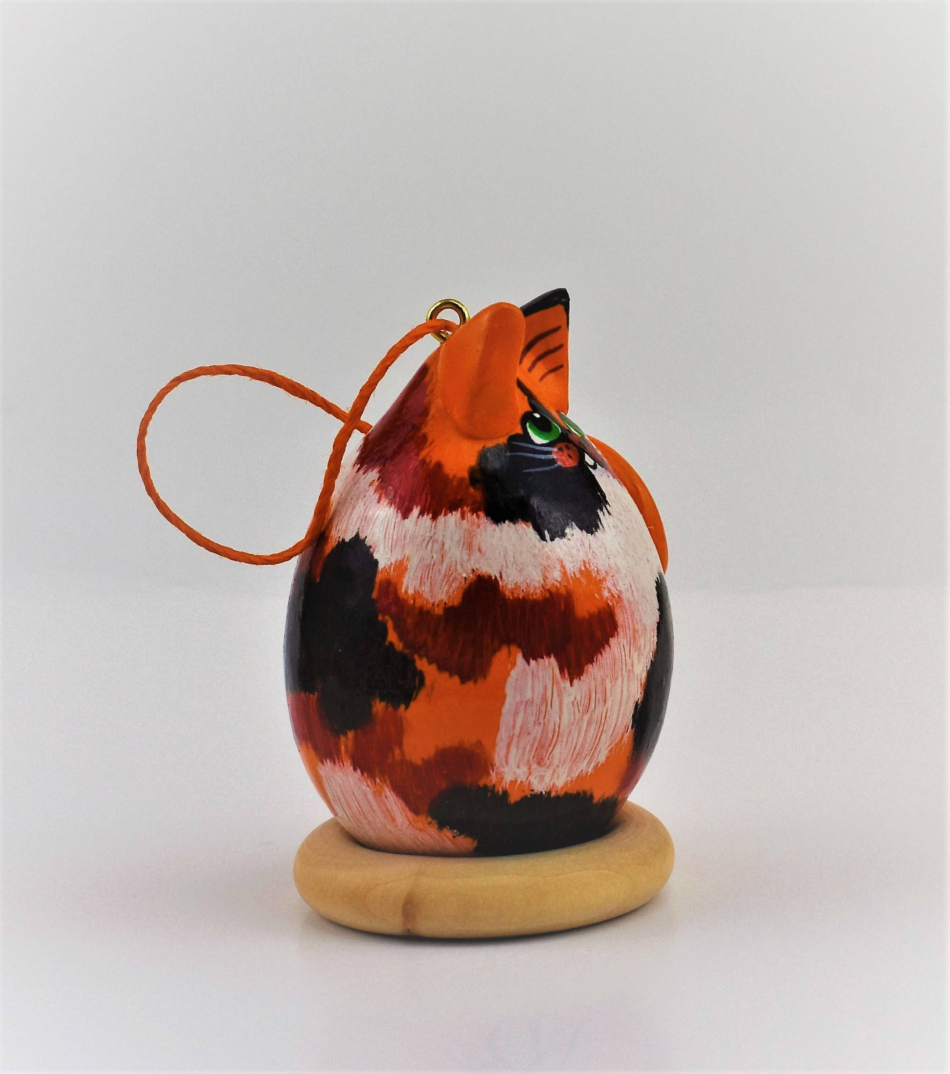 Calico Cat, Gourd Art, Ornament, Goldfish, , calico cat art, OOAK, Folk art cat, Holiday Ornament, Egg Gourd - Gourdaments