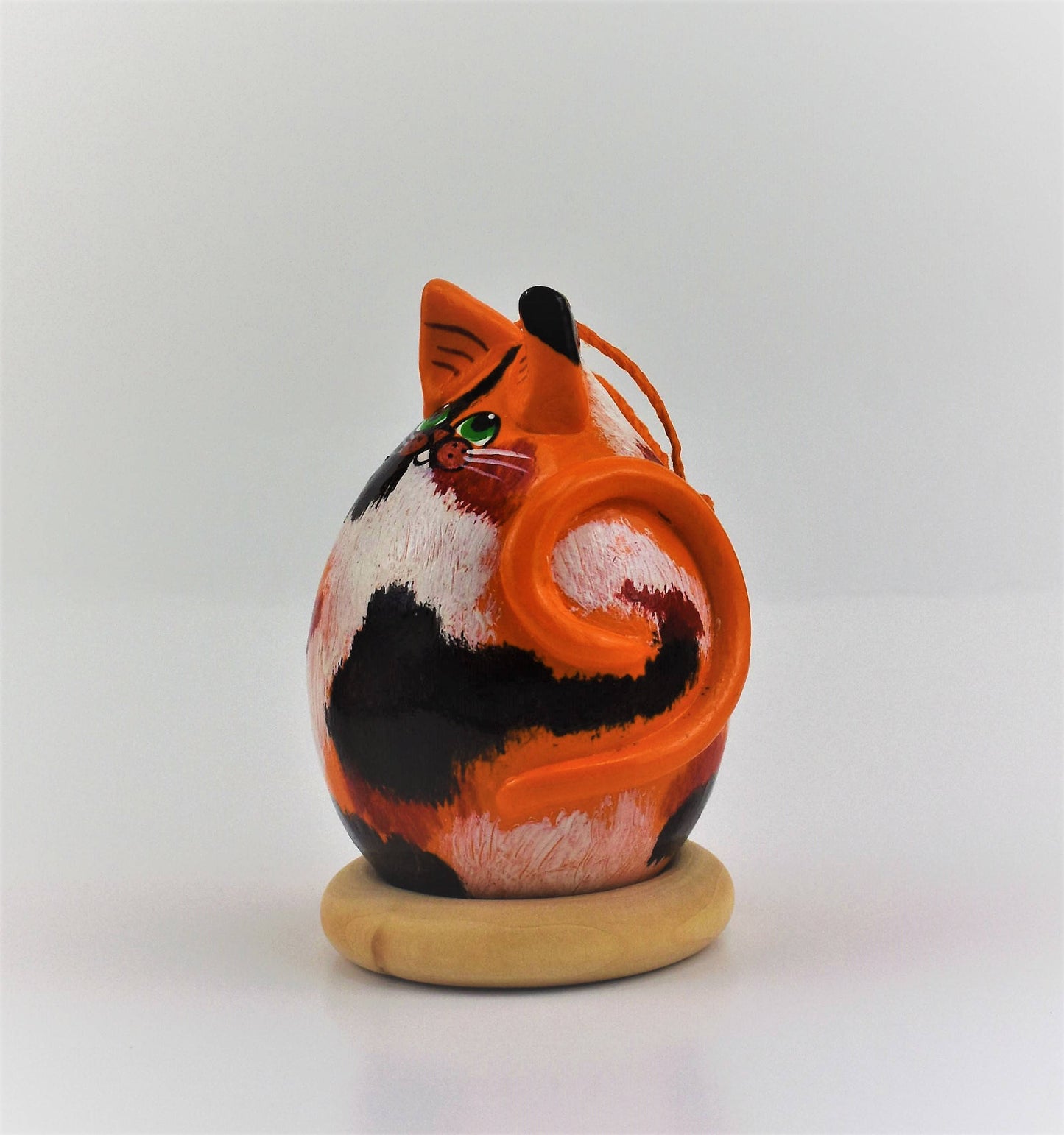 Calico Cat, Gourd Art, Ornament, Goldfish, , calico cat art, OOAK, Folk art cat, Holiday Ornament, Egg Gourd - Gourdaments