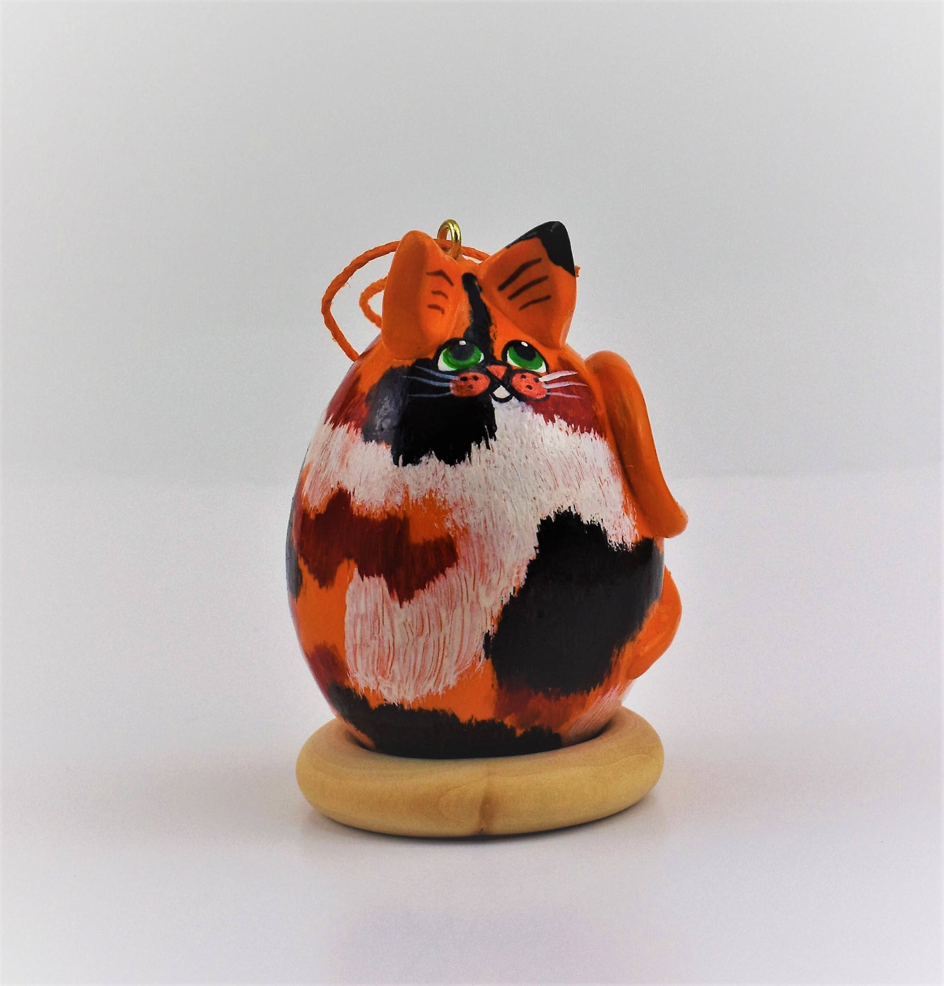 Calico Cat, Gourd Art, Ornament, Goldfish, , calico cat art, OOAK, Folk art cat, Holiday Ornament, Egg Gourd - Gourdaments