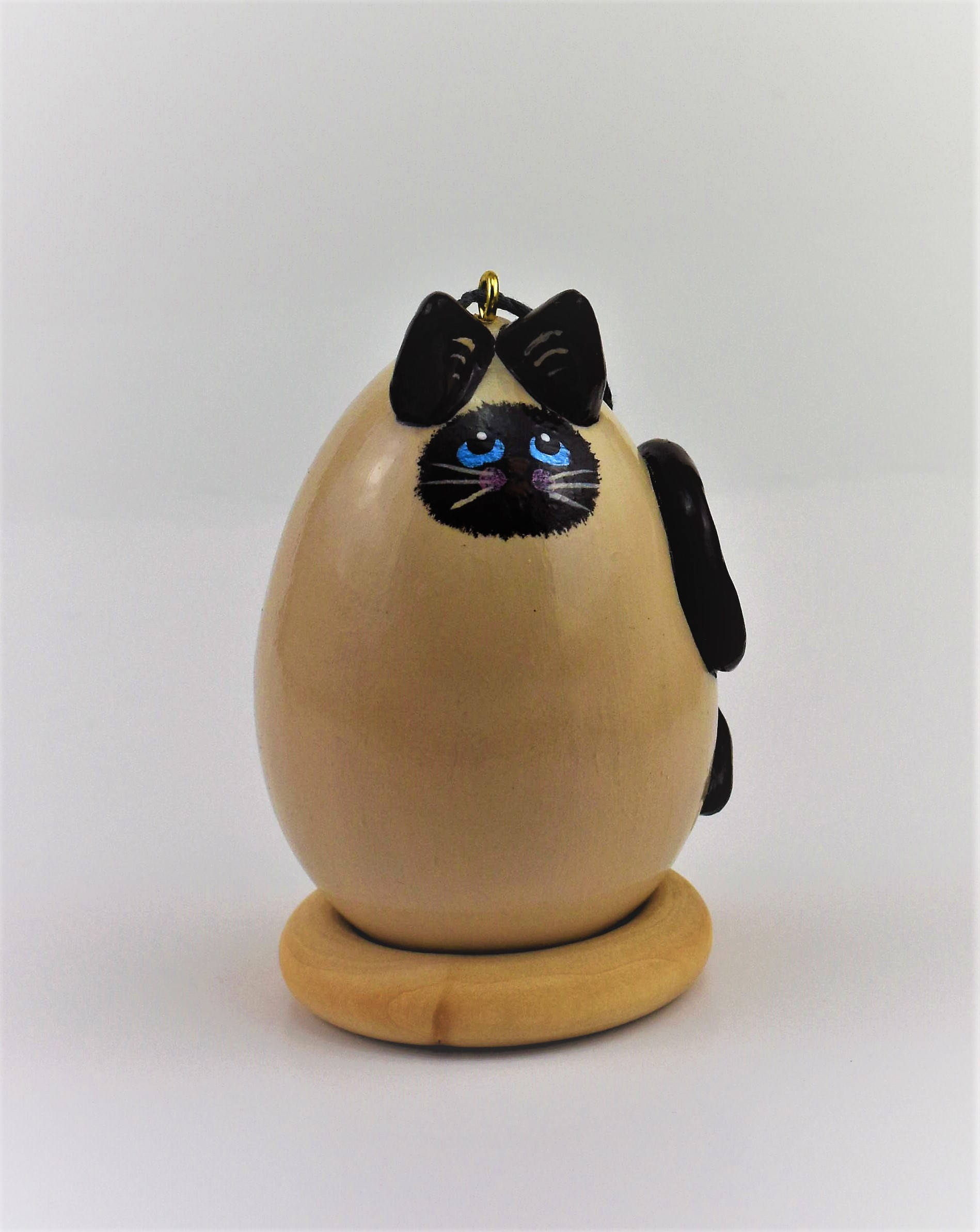 Siamese Cat Gourd Art Hand painted OOAK Christmas Ornament Blue Eyes Curled Tail Siamese Points Cat Lover Gift - Gourdaments