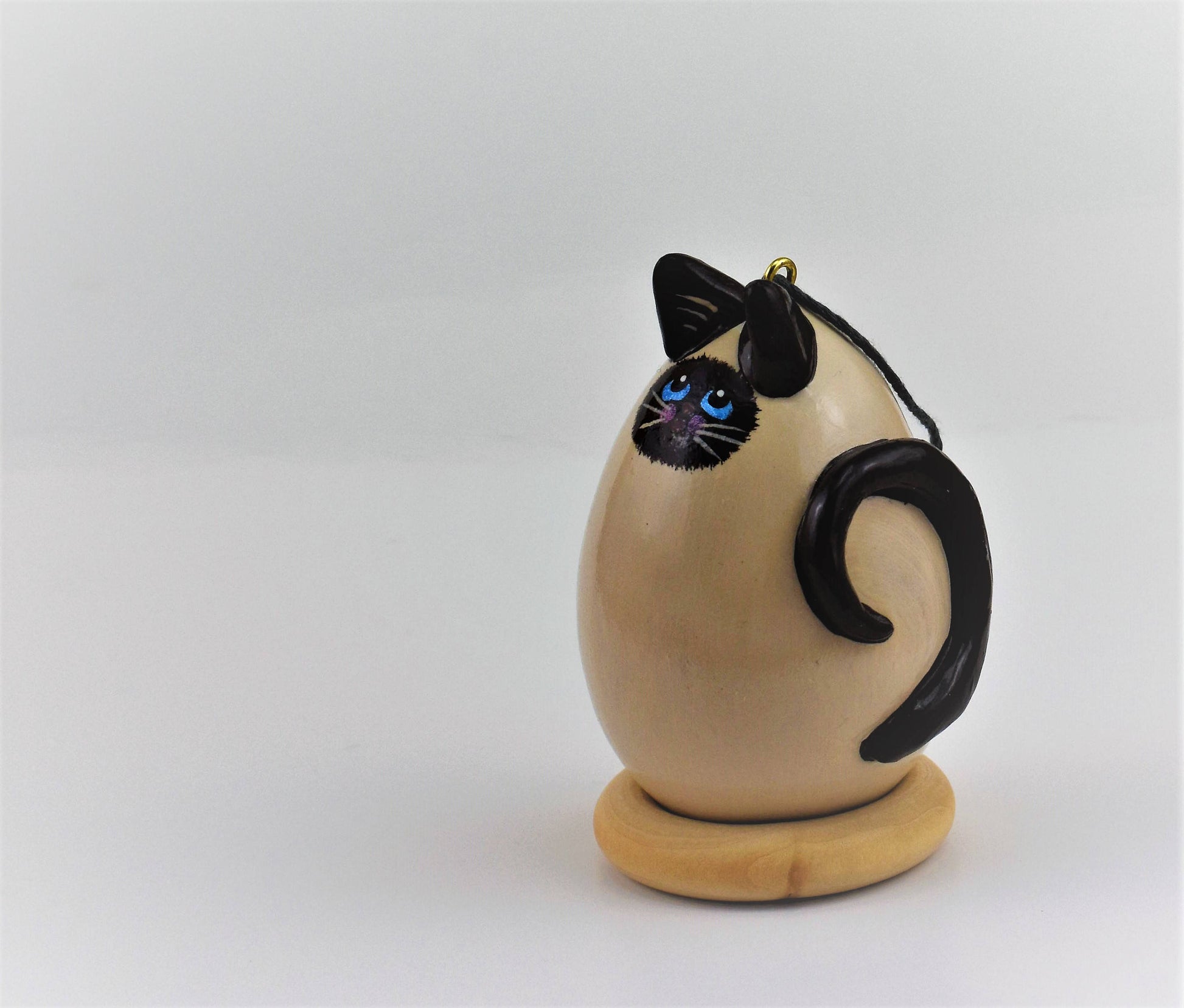 Siamese Cat Gourd Art Hand painted OOAK Christmas Ornament Blue Eyes Curled Tail Siamese Points Cat Lover Gift - Gourdaments