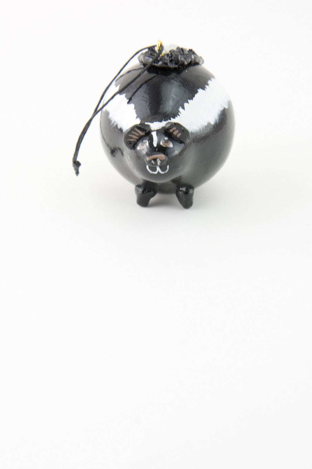 Skunk, Skunk Ornament,  Pole Cat Ornament,  Skunk Christmas Tree Ornament, Black with white stripes, Handmade OOAK Ornament, - Gourdaments