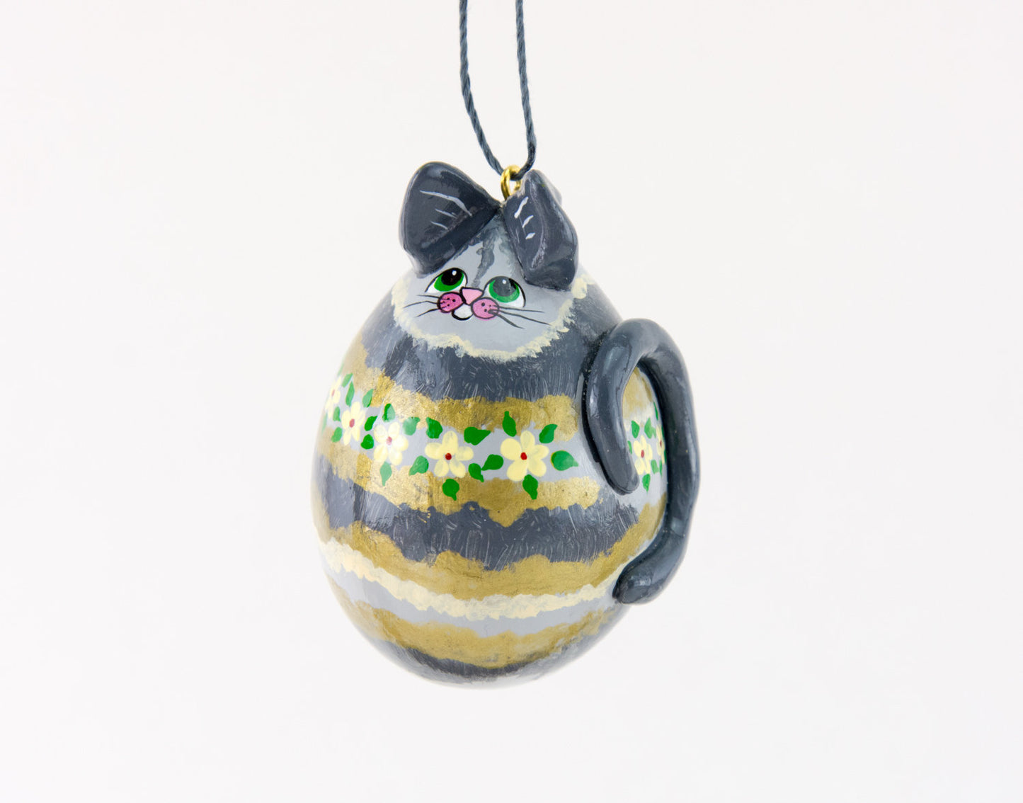 Cat Ornament, Christmas Cat, Grey Tabby, Silver Tiger Cat, OOAk, Green Eyes,  Teacher Gift, Kitty Ornament, Kitty Cat,  Cat lover gift - Gourdaments