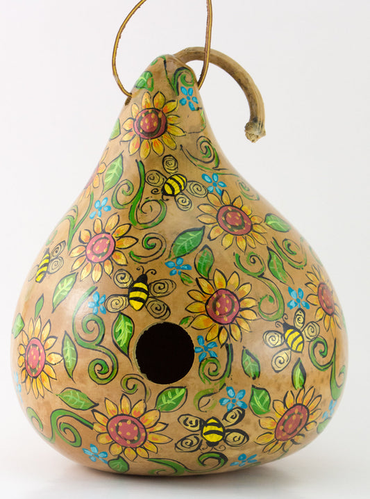 Sunflower Gourd Birdhouse ,   Garden Art ,   Honey Bees ,  Bees and Birdhouses ,  Perfect Mother's Day Gift - Gourdaments