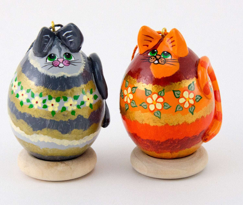 Orange Tabby cat, Grey Tabby Cat, Set of 2 Ornaments, Painted Gourds, Holiday Ornament Gift Set, Christmas Ornament - Gourdaments