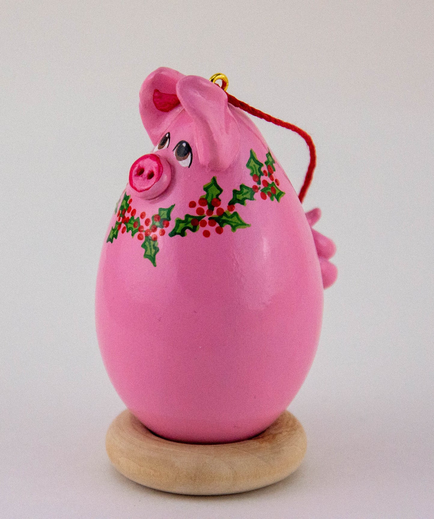 Pig Ornament - Gourd Art - Holly Wreath - Handmade