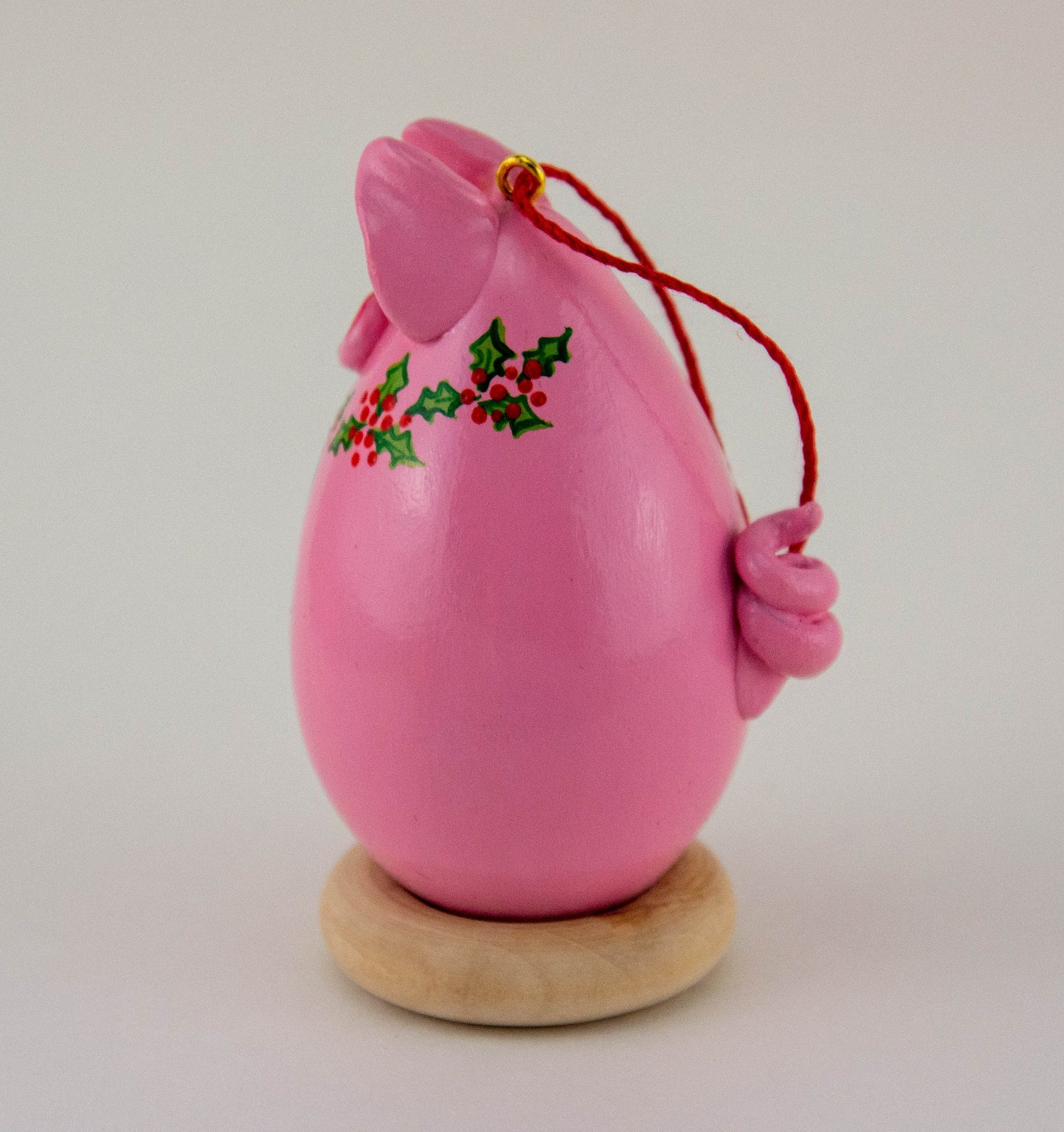 Pig Ornament - Gourd Art - Holly Wreath - Handmade