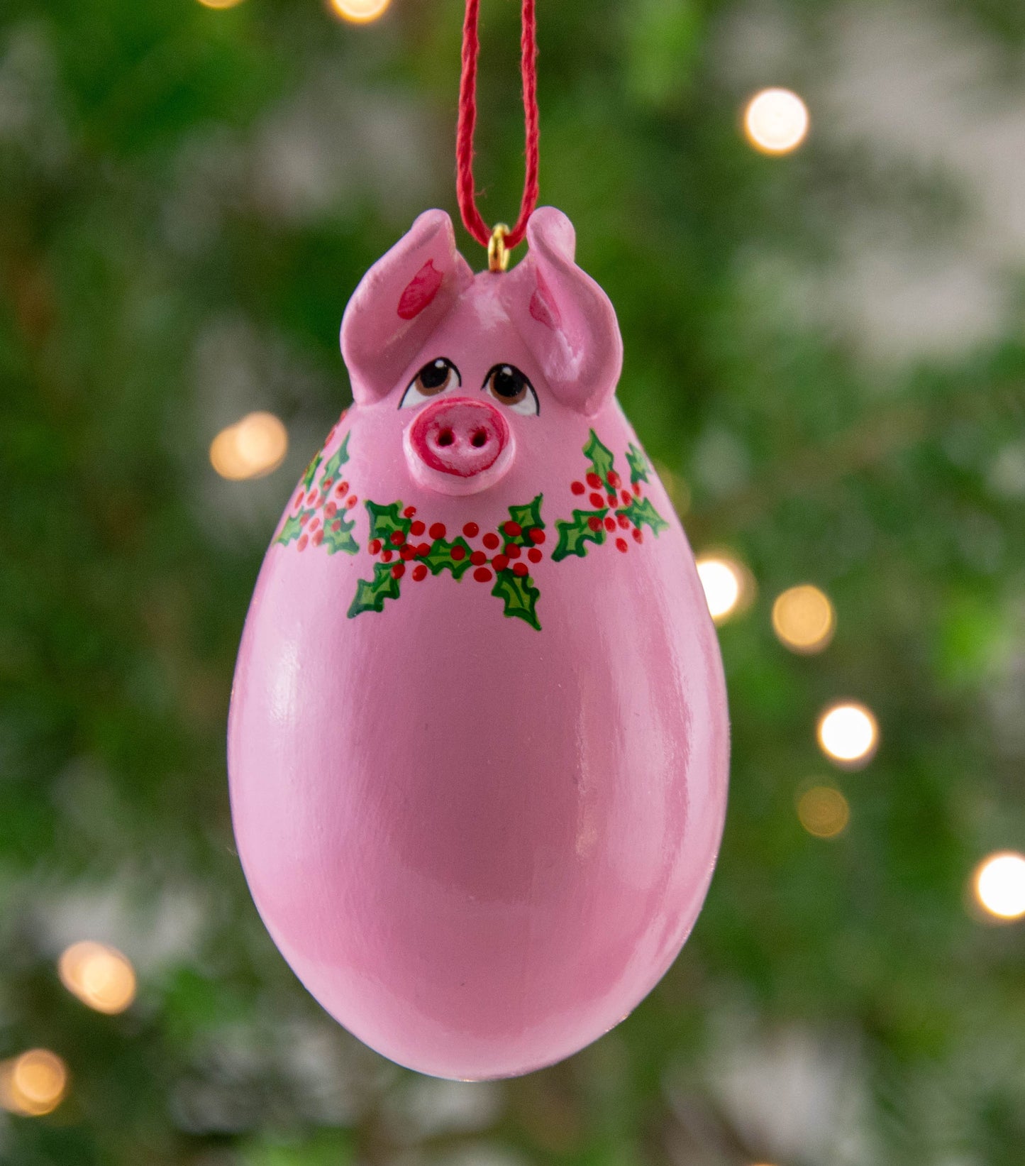 Pig Ornament - Gourd Art - Holly Wreath - Handmade