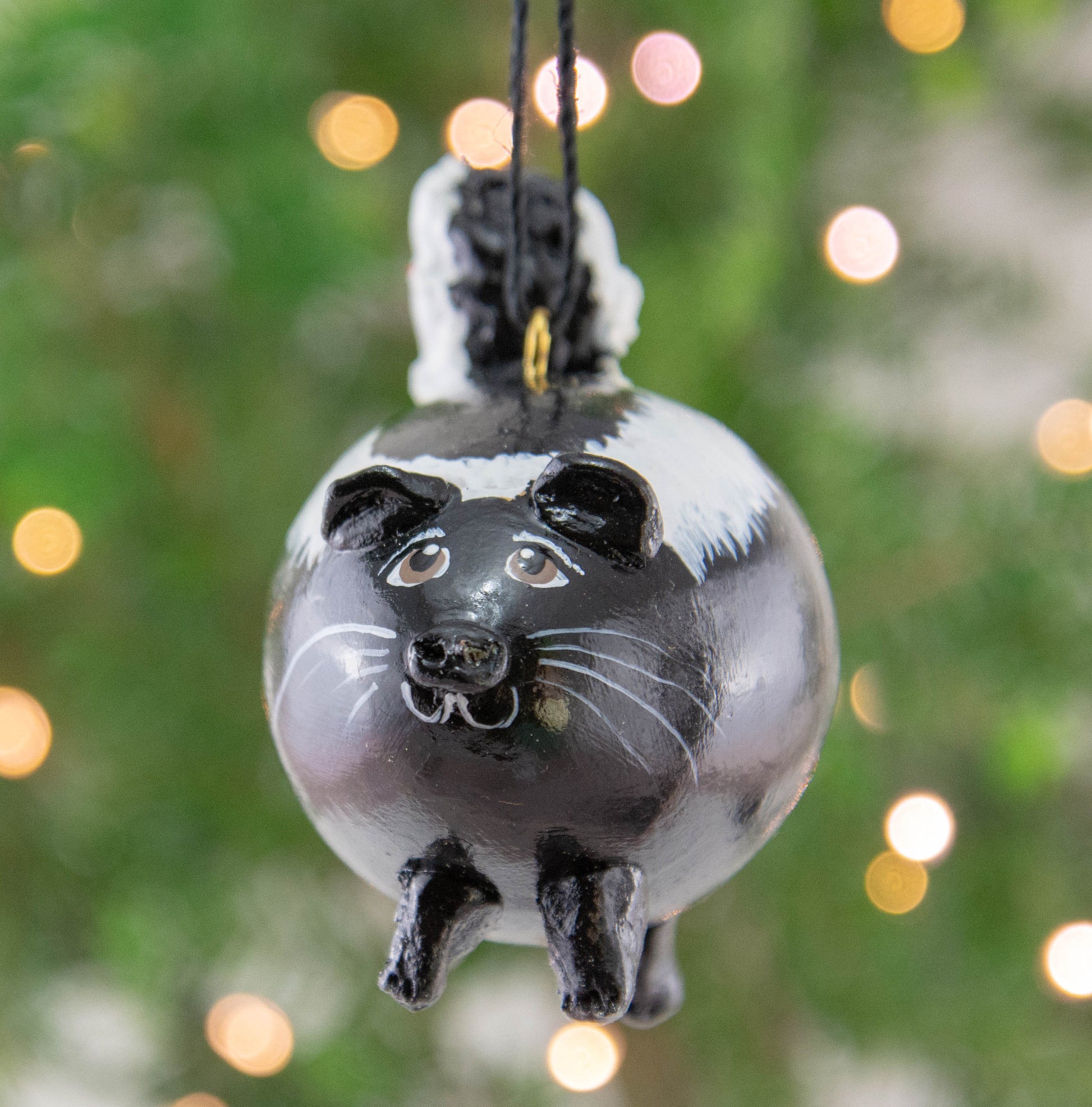 Skunk, Skunk Ornament,  Pole Cat Ornament,  Skunk Christmas Tree Ornament, Black with white stripes, Handmade OOAK Ornament, - Gourdaments