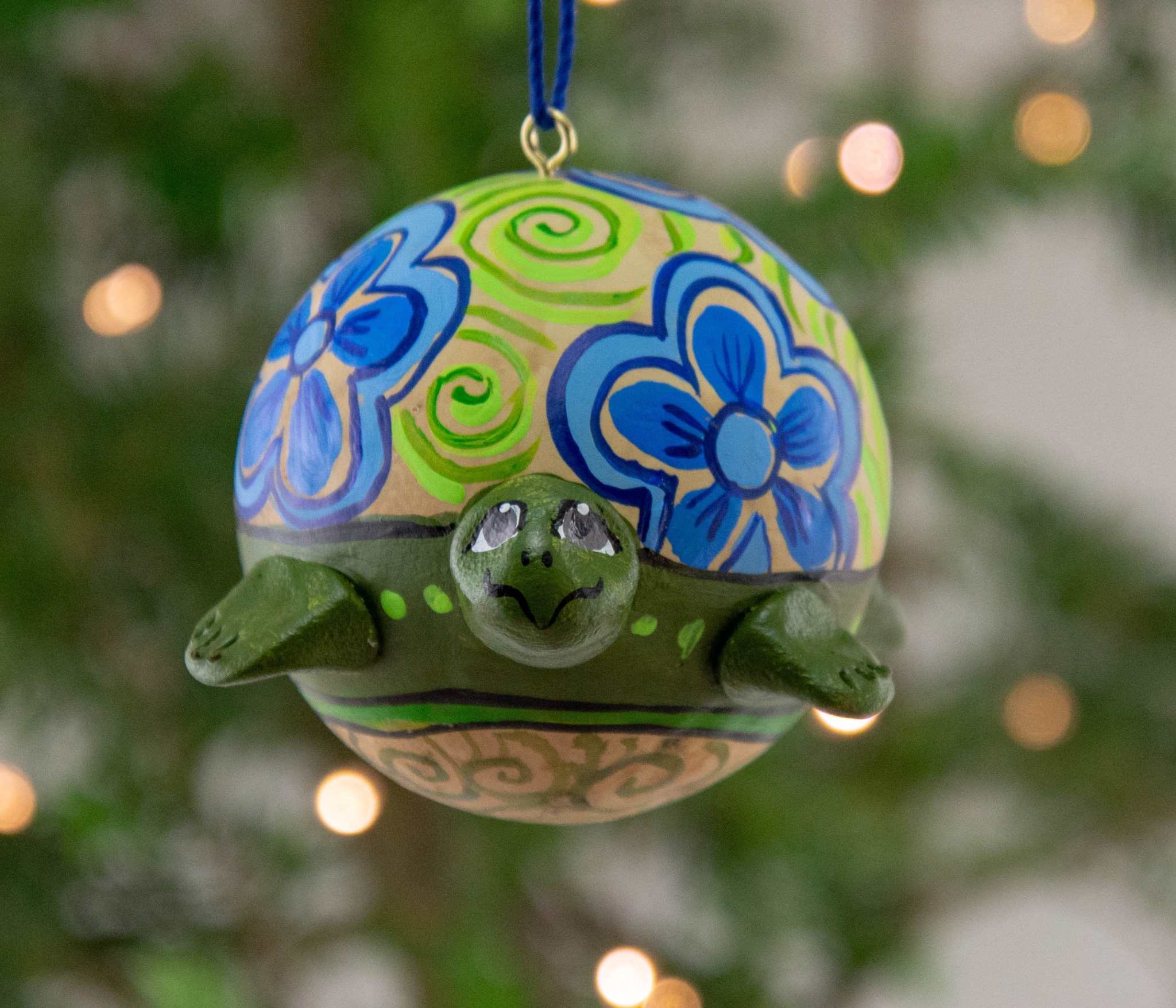 Turtle Ornament, Turtle Art - Painted Gourd Handmade Unique Gift