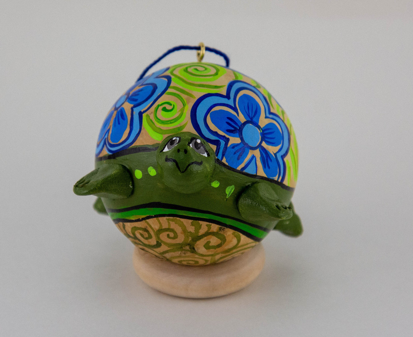 Turtle Ornament, Turtle Art, Painted Gourd, Ornament, OOAK, Unique gift, Turtle Love, Vintage Folk, Christmas Ornament - Gourdaments