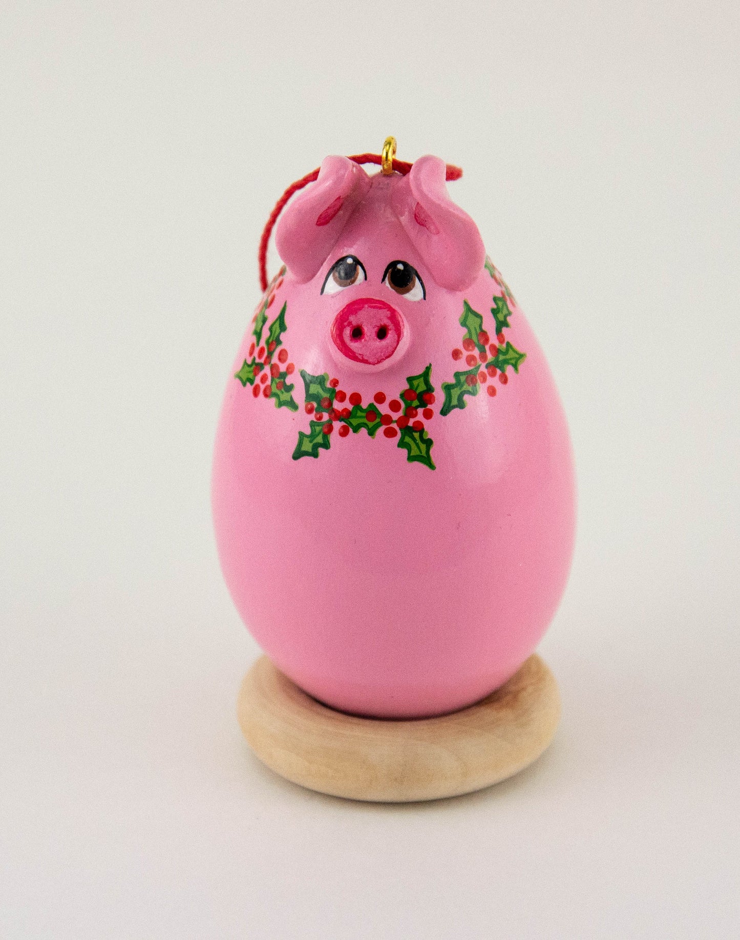 Pig Ornament - Gourd Art - Holly Wreath - Handmade