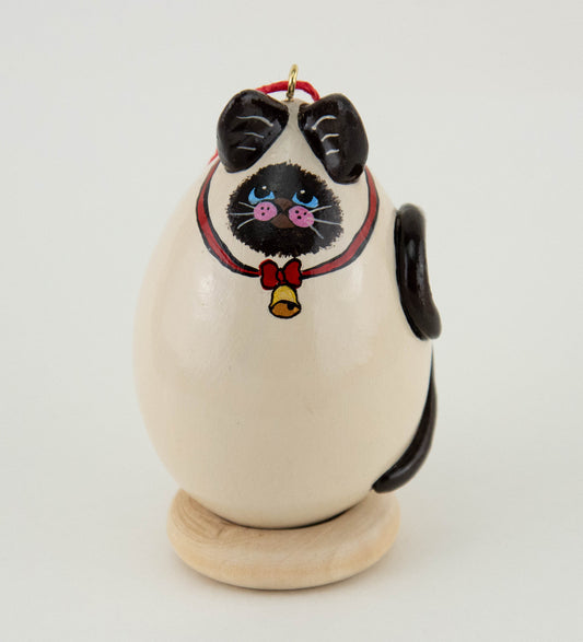 Siamese Cat Gourd Ornament with Bell Collar and Blue eyes 