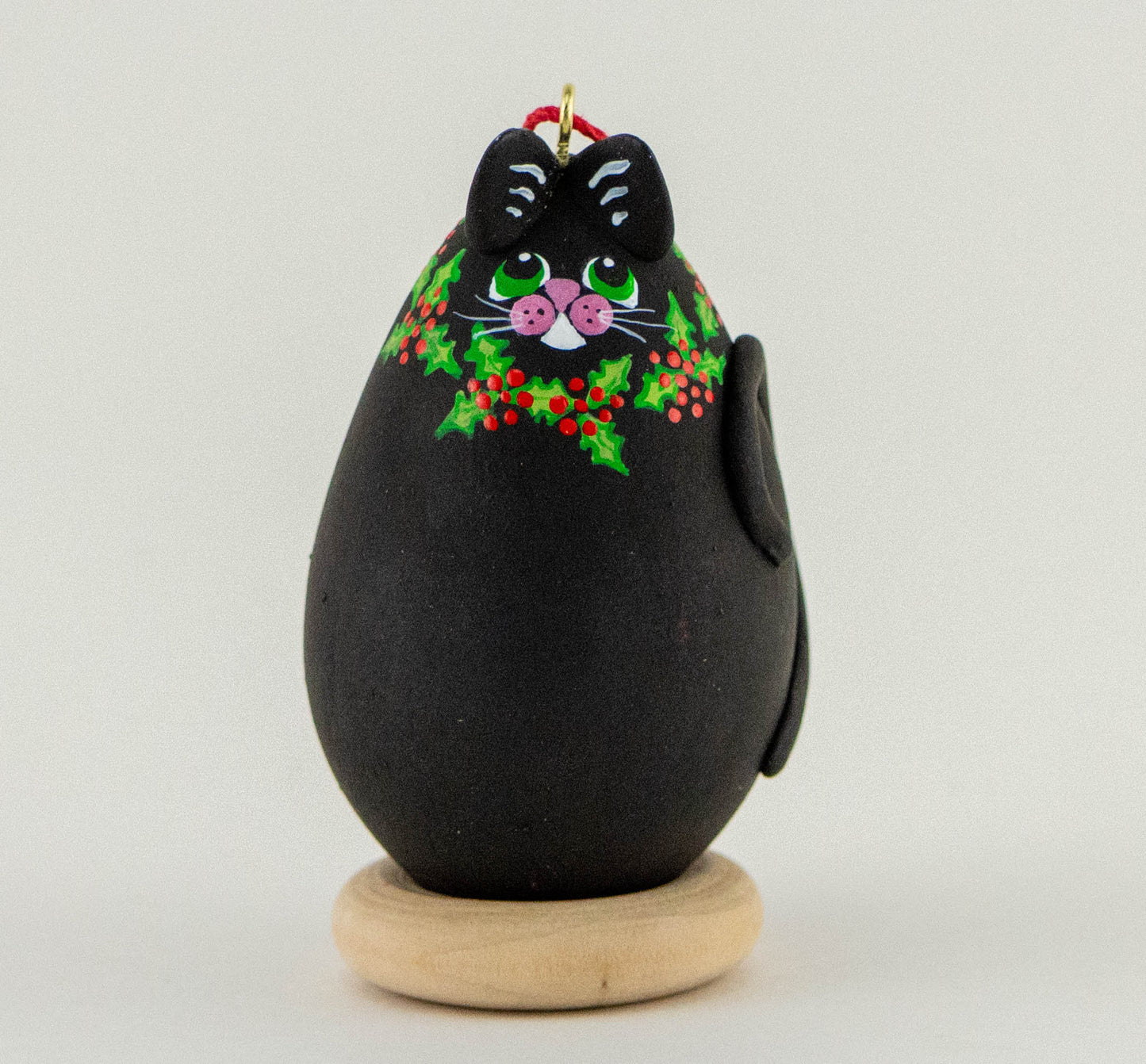 Black Cat-  Holly  - Christmas Ornament - Cat Art - Cat Ornament-  Holly Decor - Holiday Decor - Cat Christmas -  Kitty - - Gourdaments