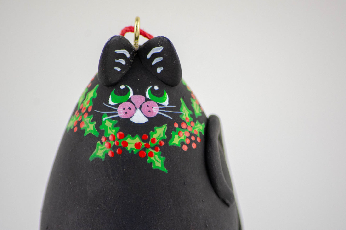 Black Cat-  Holly  - Christmas Ornament - Cat Art - Cat Ornament-  Holly Decor - Holiday Decor - Cat Christmas -  Kitty - - Gourdaments