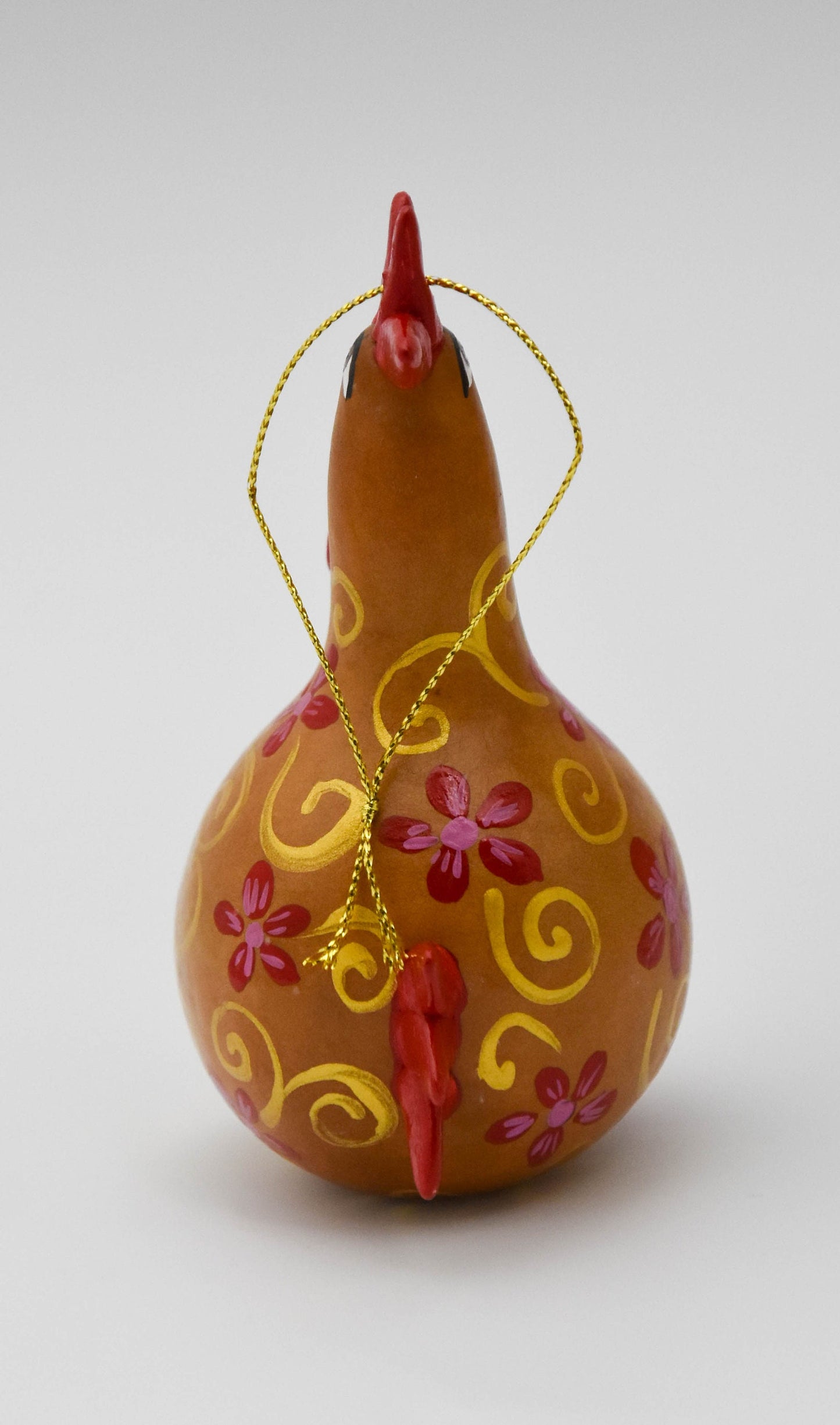 Buff Chicken Ornament - Gourd Art - Red Floral