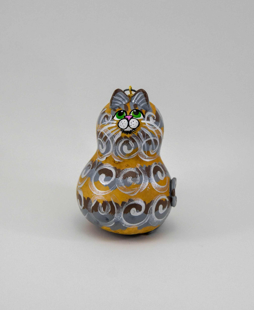 Gray Tabby Cat Ornament - Green Eyes - Gourd Ornament
