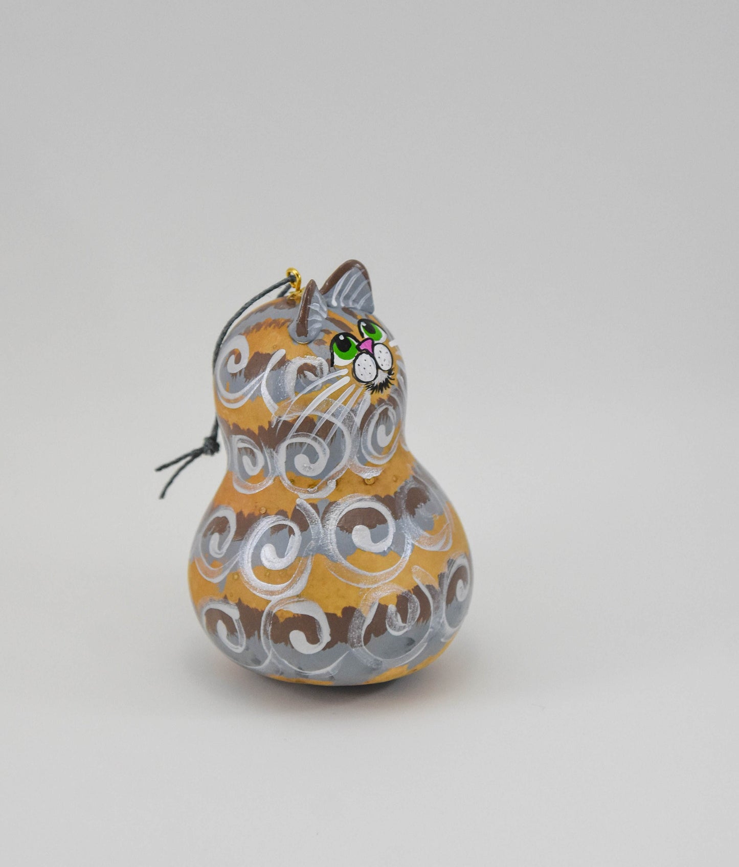 Gray Tabby Cat Ornament - Green Eyes - Gourd Ornament