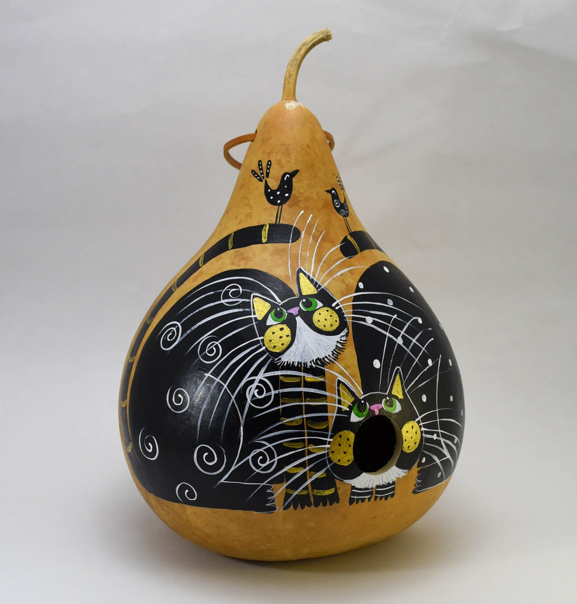 Gourd Birdhouse - Black Cat Design 