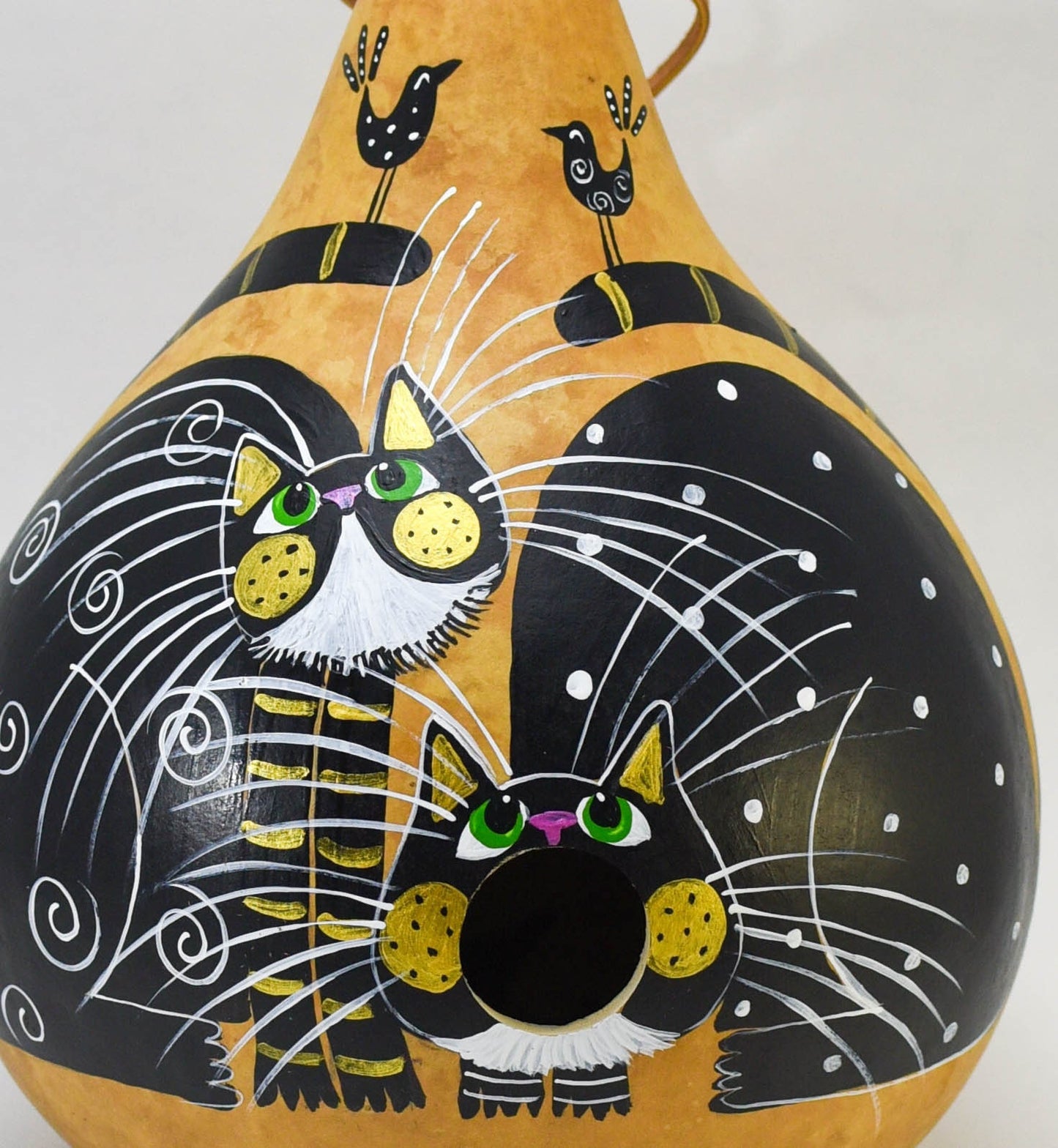 Gourd Birdhouse - Black Cat Design 