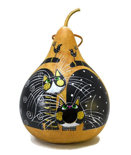 Gourd Birdhouse - Black Cat Design 