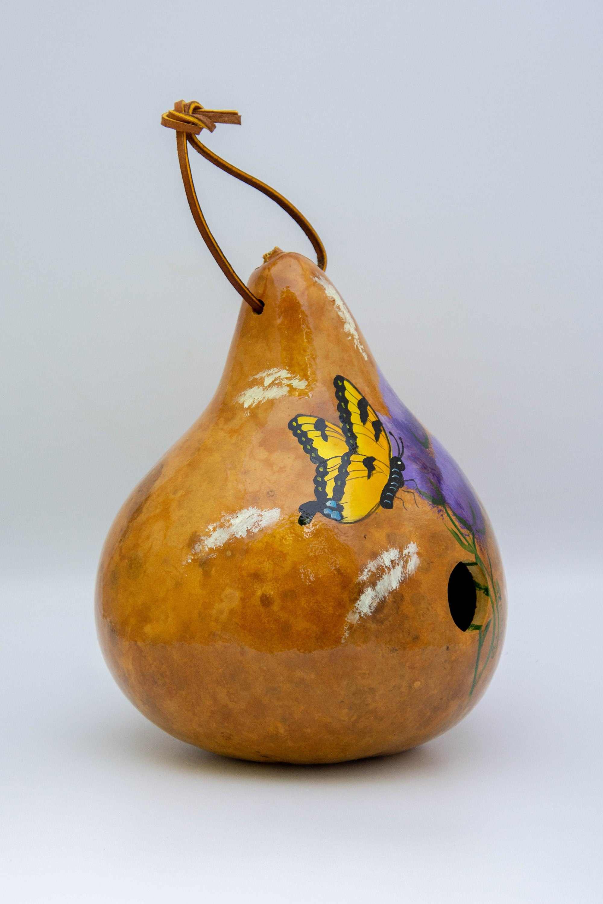 Hand-Painted Monarch Butterfly Gourd Birdhouse – Unique Garden Art & Outdoor Bird Shelter – Made in USA