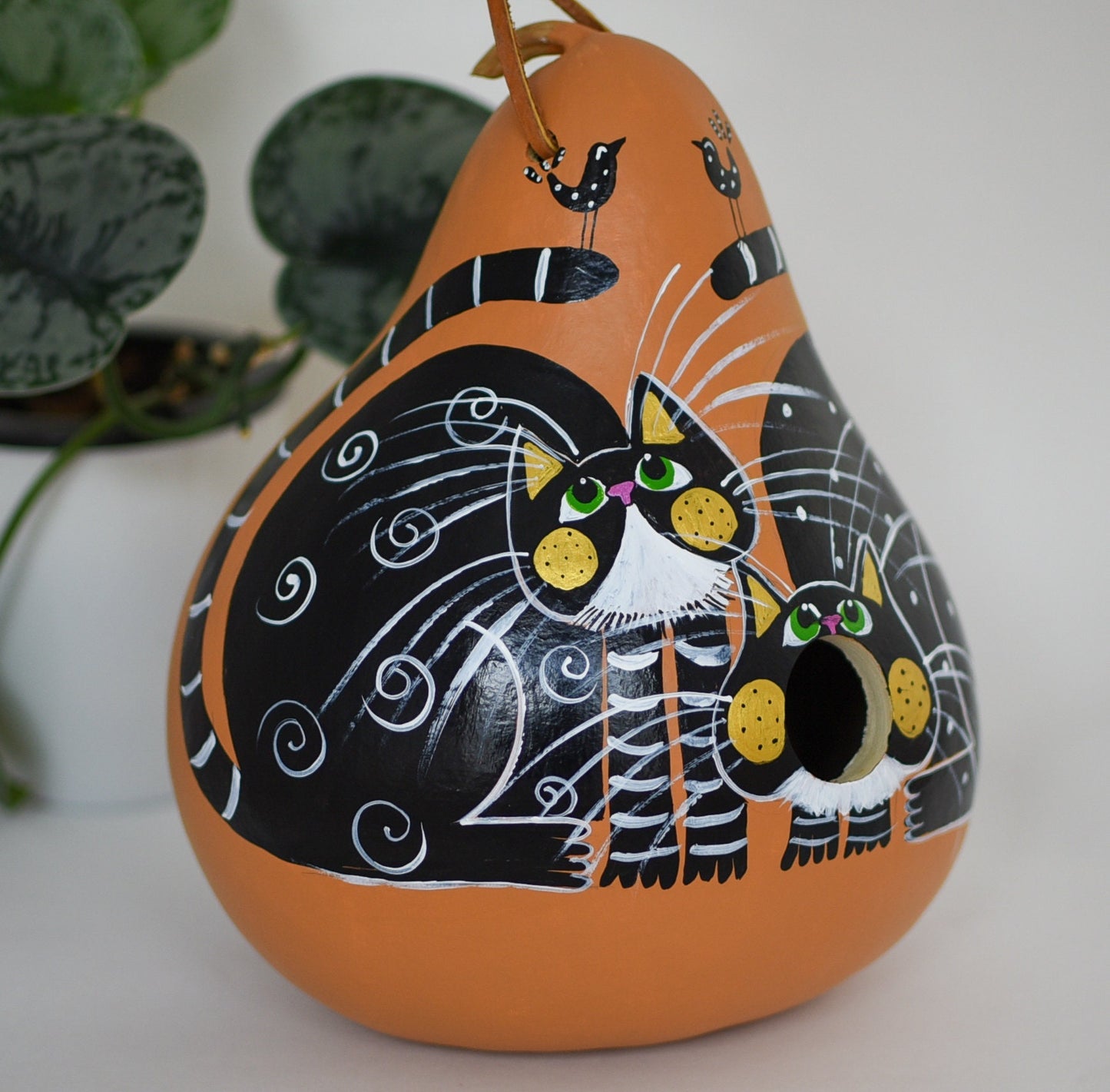 Birdhouse - Black Cats - Gourd Art -  Perfect Mother's Day Gift - Cat Lover Gift - Handmade - OOAK