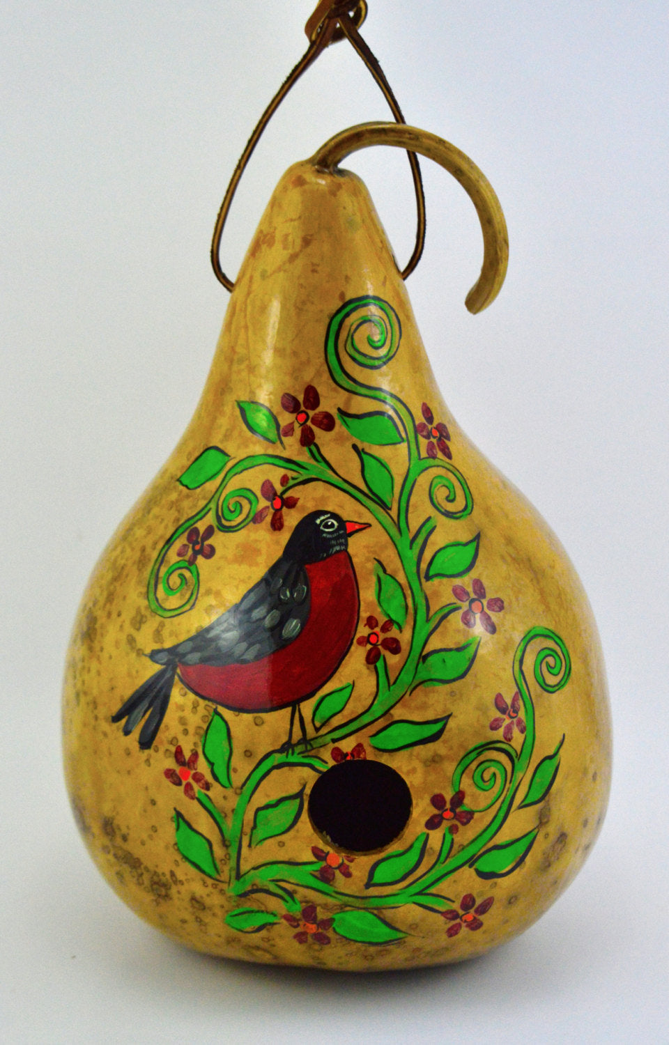Gourd Birdhouse, Robin Bird, Rustic Home, bird watcher, yard art, bird lover, garden art, garden décor - Gourdaments